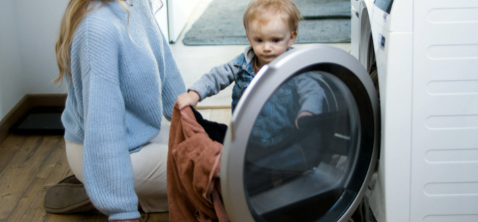 a baby in a washing machine